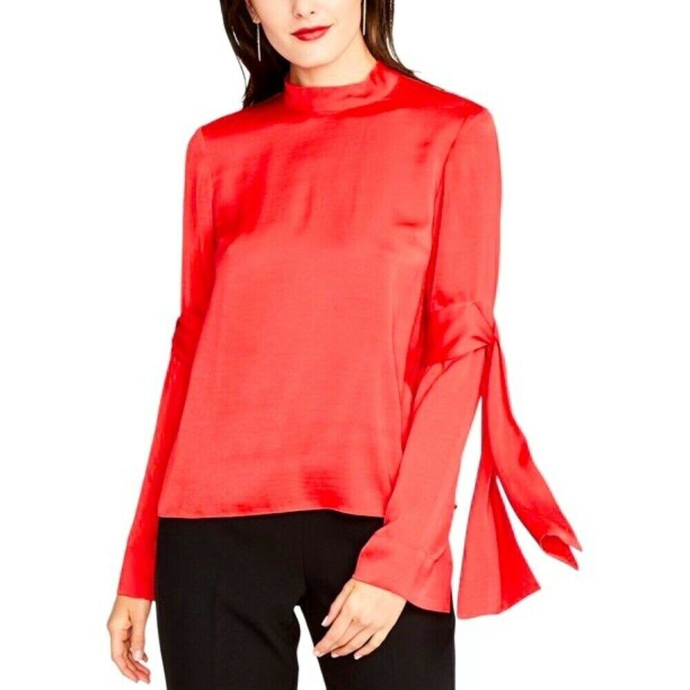 NWT Rachel Roy Womens Tie-Sleeve Mock-Neck‎ Blouse Size 4